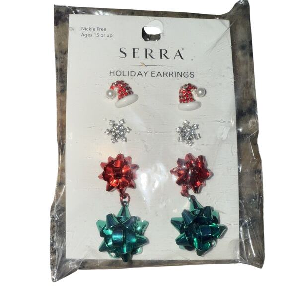 Serra Holiday Earrings – Santa Hat, Snowflake & Gift Bow Set (3 Pairs, NWT) - Picture 3 of 3